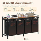 Heybly Laundry Hampers, 4 × 15Gal (228 L) Laundry Basket with Large Desktop Sorter for Laundry Room organization, Bathroom and Dorm Laundry Bags on Storage Shelf, Rustic Brown HLH004SR