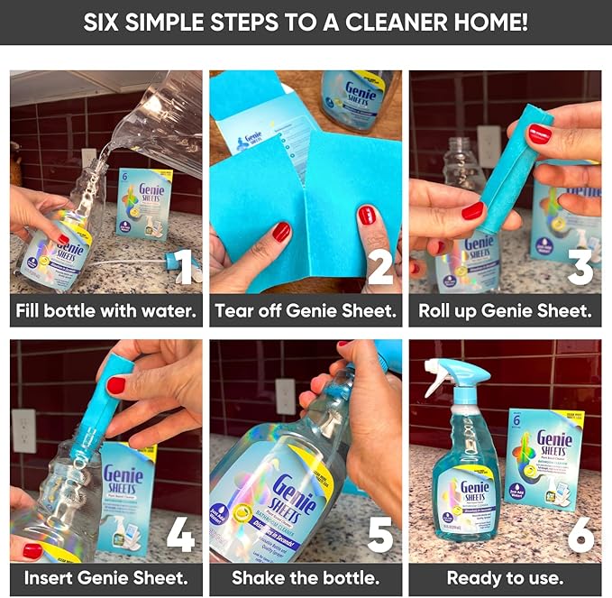 Microfiber Wholesale Genie Sheets Bathroom Cleaner | 1 Bottle with Foaming Sprayer + Concentrate Makes 6 24oz Refills | Professional-Strength | Just Add Water | Sustainable EcoFriendly Plant-Based