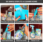Genie Sheets Bathroom Cleaner | Concentrate Makes 6 24oz Refills | Professional-Strength | Just Add Water | Sustainable Eco-Friendly Plant-Based Solution | 6 Sheets