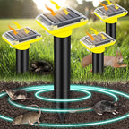 Solar Mole Repellent, Ultrasonic Gopher Repeller Outdoor, Solar Powered Waterproof Snake Repellent Deterrent Gopher Vole Snake Pest and Other Animals from Lawn Garden Yard Home(LightYellow, 4 Packs)