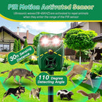 Solar-Powered Ultrasonic Animal Repellent with Motion Sensor, Waterproof Cat Deterrent with LED Flashing Lights, Perfect for Outdoor Yards, Effective to Repel Cats, Dogs, Coyotes, Raccoons, and Deer.