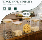 LIBWYS Kitchen Glass Jars Set with Bamboo Lids for Storage (1pcs - 1.67Qt) - Stackable Square Food Jars for Pantry Organization, Coffee, Flour, Snacks, Tea | Kitchen Canisters Set