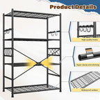Storage Shelves 4-Tier Large Capacity Metal Shelving with Hooks, Heavy Duty Garage Shelving Unit with Leveling Feet, Stable Metal Shelves for Pantry, Kitchen and Closet,36" W x 12" D x 60" H, Black