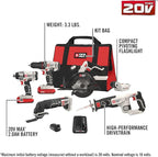 PORTER-CABLE 20V MAX* 6 Tools Combo Kit Cordless Drill Set, Impact Driver, Circular Saw, Reciprocating Saw, Oscillating Tool, Cutting Blade, Flashlight and USB Charger (PCCK617L6)