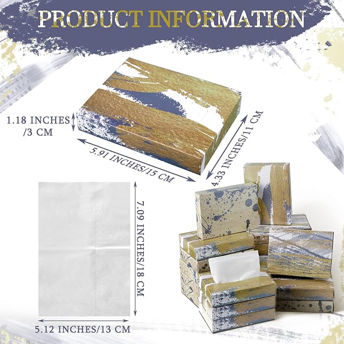 TaoBary 24 Packs Gold Small Boxes of Tissues Car Facial Tissue Boxes Disposable Tissue Packs Cube Facial Tissues 2 Ply 960 Sheets for Holiday Party Bathroom Office Floral Home Decor