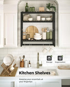 Galood Over The Toilet Storage Bathroom Shelves Wall Mounted 3 Tier Space Saver Corner Shelf Organizer Bamboo Towel Rack Toilet Paper Cabinet with Hanging Rod Black