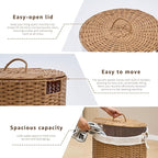 Round Wicker Laundry Hamper with Lid Handwoven Rattan Basket with Handles for Dirty Clothes, 2 Washable Liner Bags, No Assembly Required, Washable Basket, 90L