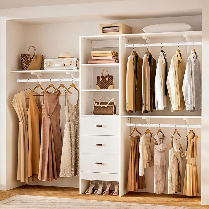 Closet Rod 17-40 Inches，1.3 Inch Diameter Heavy-Duty Adjustable Closet Rods for Hanging Clothes Closet Hanging Rod Metal Closet Poles for Wardrobes Laundry RV Bathroom（White Wood Grain Finish）