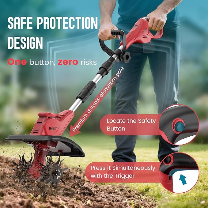 Cordless Tiller Cultivator for Milwaukee 18V Battery (Tool Only), 310RPM Electric Rototiller Garden Tools with 40 Steel Tines, 9.1In Tilling Width & 6.3In Depth Tiller for Gardening, Folding Design