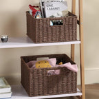 HOONEX Storage Baskets for Organizing, Decorative Round Paper Rope Woven Baskets for Storage with Carrying Handles, Set of 2, Dark Brown