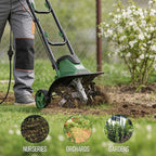 14 Inch 10 Amp Electric Tiller/Cultivator, 4 Steel Tines Tillers with Adjustable Wheels, 9" Tillling Depth Electric Rototiller for Lawn, Yard and Garden Digging