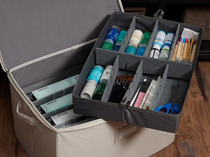 Covermates Keepsakes - Adjustable Zip-Top Storage Box - Configurable FlexGrid Compartments - Heavy Duty Polyester- Reinforced Handles - Stackable Design - Indoor Storage, Beige Heather