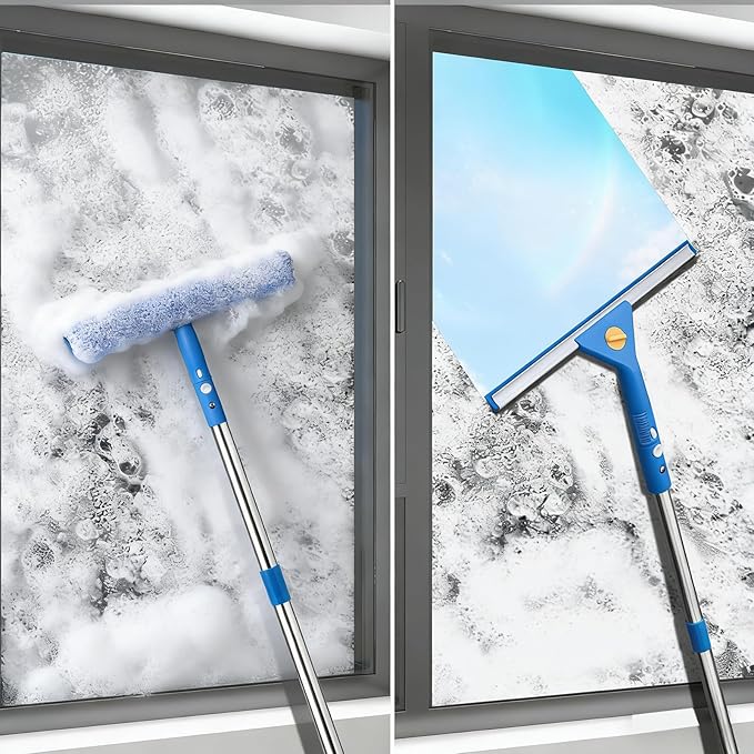 Professional Window Cleaning kit, 2-in-1 Window Squeegee with 78" Extension Poles, Suitable for Indoor & Outdoor Windows, High Glass, High Windows, Multi-Purpose Car Windshield Cleaning