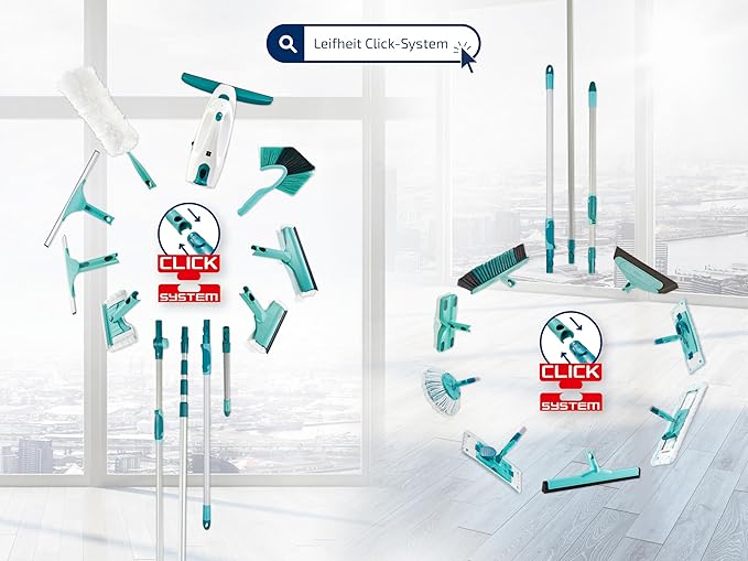 Leifheit 2-in-1 M Pro Reach Window Squeegee with 28 cm Wiping Width, Adjustable Cleaning Angle, Click System Compatibility, Ergonomic Grip for Streak-Free Cleaning on Windows, Showers, Mirrors