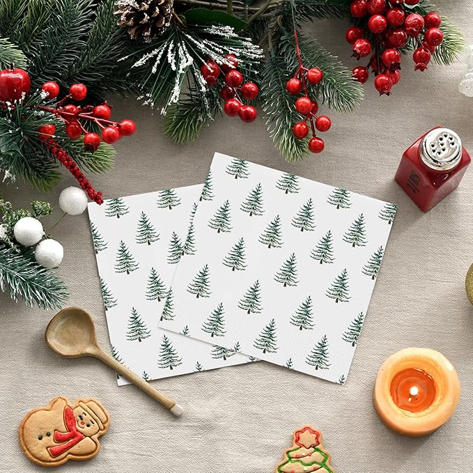 Horaldaily Christmas 100PC Cocktail Napkins, 5x5 Inches Christmas Tree Paper Napkins for Party Anniversary Lunch Dinner