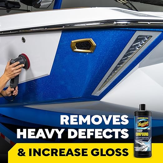 Meguiar's M6732 Marine/RV One Step Compound, Remove Oxidation, Stains, Scratches, and Water Spots, Restore The Color and Shine of Fiberglass Gel Coat Finishes, 32 Oz Bottle