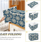 senya Large Storage Bins with Linen Collapsible Foldable Storage Cubes Fabric Closet Organizer Containers box with Flip-Top Lid for Home Bedroom Office 16.7 x 12.6 x 11.8in (Pattern Flower)