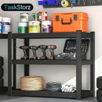3-Tier Metal Storage Shelving Unit Black 16" D x 36" W x 36" H, Adjustable, 1800 lbs Capacity, Heavy Duty, Storage Organizer, for Garage, Home, Bathroom, Laundry, Storage Rack