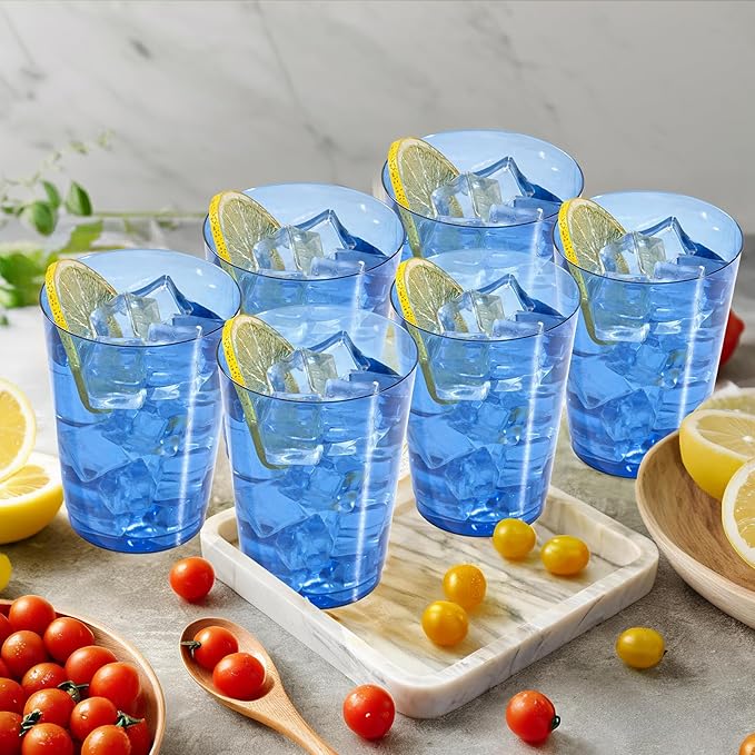 DaYammi 100 Pack Clear Blue Plastic Cups 10 Oz, Blue Cups for Party Disposable Wine Glasses Heavy Duty Disposable Tumblers Drinking Cocktail Glasses for Wedding