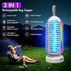 Bug Zapper Outdoor with Colorful Lighting and Auto-Sensing, 3 in 1 Cordless 4000mAh Battery Electric Fly Trap, Rechargeable Mosquito Zapper for Camping, Patios, Garden, Kitchen (2Pack-White)