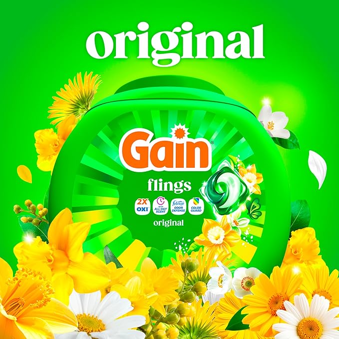 Gain Flings Laundry Detergent Pacs, 76 Count, Original Scent, with Odor Defense, concentrated laundry soap pacs