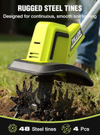 21V Cordless Tiller Cultivator, 400RPM Electric Rototiller with 48 Steel Tines, 4.0Ah Battery & Fast Charger, 8-inch Width 6-inch Depth Garden Tiller, Tiller for Gardening and Soil - Green