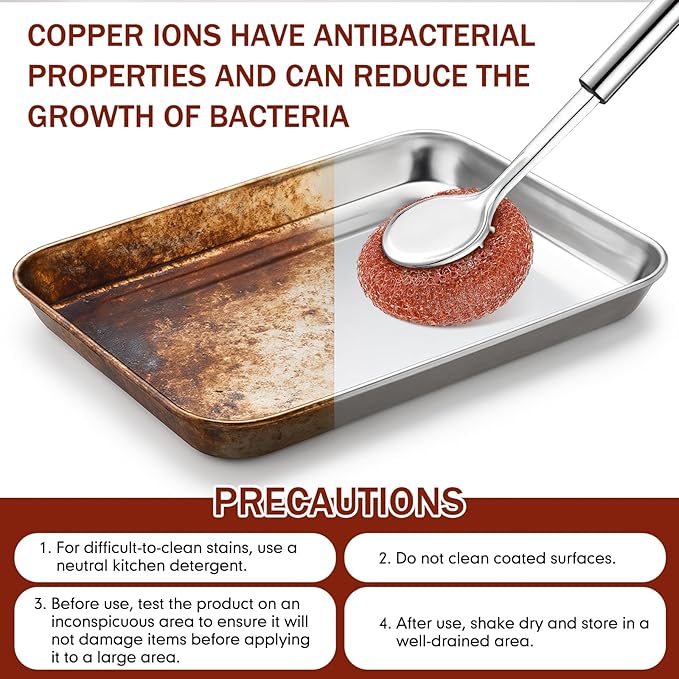 5 Pcs Copper Coated Scourers Copper Scrubbing Pads Scouring Pads 1 PC Steel Wool Scrubber Dish Brush Set with Handle Deep Cleaning Scrubber Silver for Kitchen Cleaning Dishes Pots Pans