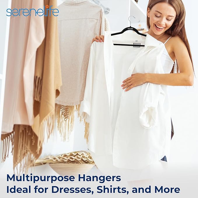 SereneLife 150 Pack Velvet Hangers - Non-Slip Felt Hangers with 360° Swivel Hook, Space-Saving, Ultra-Thin, Lightweight for Shirts, Sweaters, Hoodies, Kids Clothes & Dresses (Black)