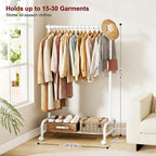 SLEEPING LAMB Heavy Duty Clothing Racks for Hanging Clothes, Small Rolling Clothes Rack with Wheels, Sturdy Garment Wardrobe Rack for Bedroom, Laundry Room, White