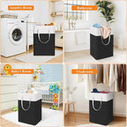 TasticTotes laundry basket 3-Pack, laundry hamper, Hamper with handles, collapsible laundry baskets, Waterproof dirty clothes hamper, Towel Storage for Home or Dorm, 75L-Black