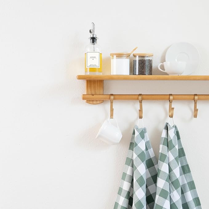 Sage Green Cotton Kitchen Towels - 100% Cotton, Highly Absorbent, Quick Dry, Durable, 30"x20", 6 Pack, Gingham Pattern Dish Towels with Hanging Loop - Classic Plaid Pattern (6 Pack)