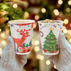 Lamosi Christmas Disposable Coffee Cups 12 OZ 100 Pack, Paper Coffee Cups 12 OZ for Hot Drinks or Cold Beverages, Insulated Corrugated Ripple Wall Cup No Lids for Office, Cafe, Home or Travel