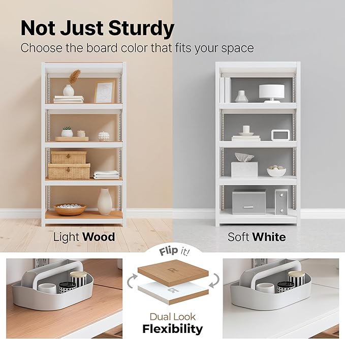 HOMEDANT House 48.1" W 5 Tier Heavy Duty Garage Shelving Adjustable Metal Rack Storage Shelves Standing Shelf Unit Organizers Industrial Warehouse Basement White 1Pack