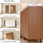 Heavy Duty Covered Clothes Rack with Magnetic Door Foldable Portable Wardrobe Closet for Hanging Clothing Rolling Black Metal Garment Rack on Wheels Closet System (Dragon Sandalwood, 74.7in)
