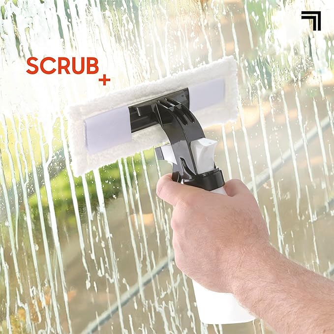 Sharper Image® 2-in-1 Window Vacuum Cleaner Kit – Cordless Squeegee, Spray Bottle, 11" Blade, 2 Washable Microfiber Pads| Cleaning Supplies Tool Set| Glass, Mirrors, Shower, Windows, Car Windshield