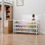 Bumusty 4-Tier Long Expandable Shoe Rack for Closet, 18"-44" Adjustable Shoe Rack for Entryway, 20-24 Pairs Large Shoe Organizer Shelf Storage, Sturdy Metal, White