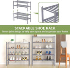 ROMGUAR CRAFT 4 Tier Bamboo Shoe Rack for Closet Free Standing Wood Shoe Shelf for Entryway Small Space Stackable 27"x11"x26" (Grey)
