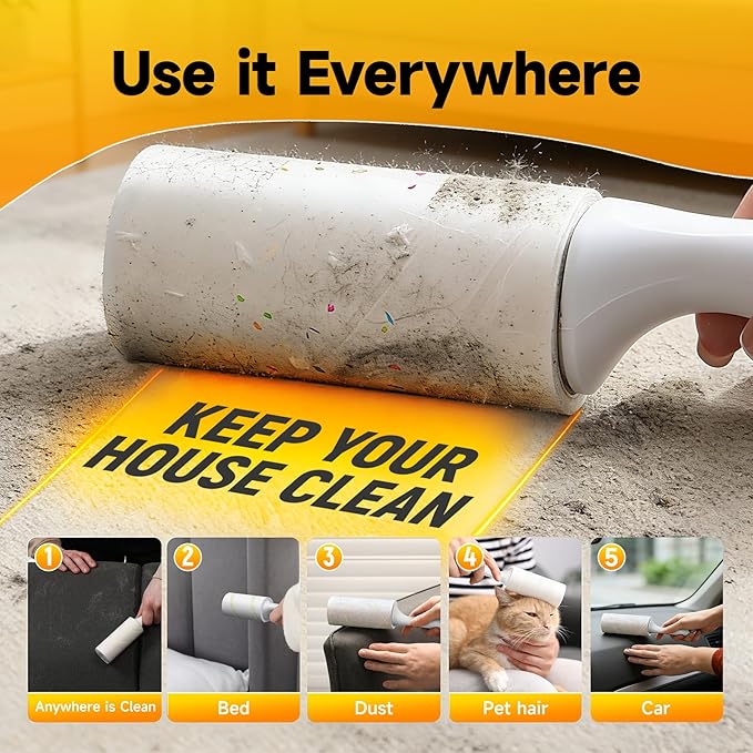 Extra Sticky Lint Roller for Pet Hair, 600 Sheets with 2 Reinforced Handles, Heavy Duty Lint Roller for Clothes, Couch, Furniture & Car