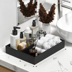 Kitchen Drawer Organizer Bins, Stackable Bamboo Drawer Organizer for Silverware, 2 Pcs Toilet Paper Basket Holder, Wood Bathroom Tray Countertop, Toilet Tank Tray Black 15" x 6" x 2.5"