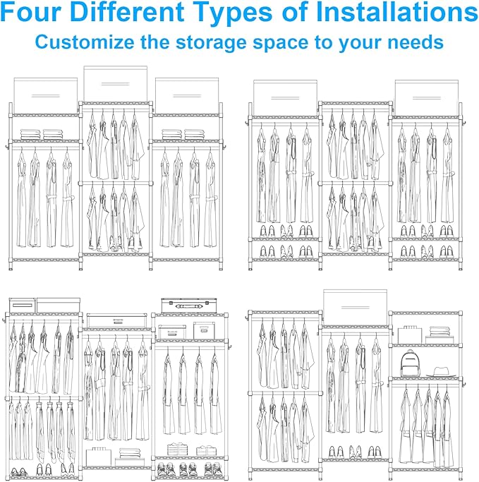 Ulif E13C Pro Heavy Duty Closet Organizer System，Freestanding Clothing Racks for Hanging Clothes，Adjustable Garment Rack 75" W x16 D x77 H Hold 1000lbs，Black Rack with Black Dustproof Cover