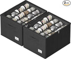 Shoe Organizer for Closet, 2 Pack Sturdy Shoe Storage Bins with Clear Cover, Fits 16-32 Pairs, Foldable Shoe Storage Box with Reinforced Handles (Black, 19.7 * 15.7 * 12.6in)