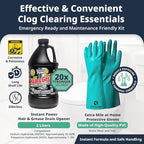 Ultimate Drain Solution Instant Power Hair & Grease Drain Cleaner Opener 2L Bundle with Drain Snake Hair Drain Clog Remover, and Protective Gloves