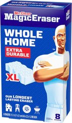 Mr. Clean Magic Eraser Sponge, All Purpose Cleaner, Long Lasting Cleaning Scrubber, Wall, Sneaker, Oven, Kitchen, Bathroom, Shower Cleaner, Cleaning Supplies, Whole Home Extra Durable XL, 8ct