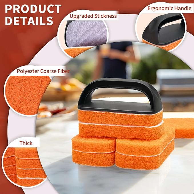 Griddle Cleaning Kit for Blackstone, Flat Top Grill Cleaner - Non-Scratch Scouring Pads for Blackstone Griddle Accessory,7 Griddle Scrubber Pads with 1 Handle,Easy Cleaning on Hot or Cold Surfaces
