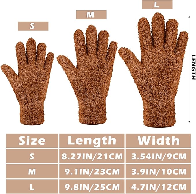 Patelai 3 Pairs Microfiber Plant Dusting Gloves Leaf Cleaning Gloves for Indoor Plants, Blinds, Furniture, House (Orange,Brown,Dark Gray,Small)