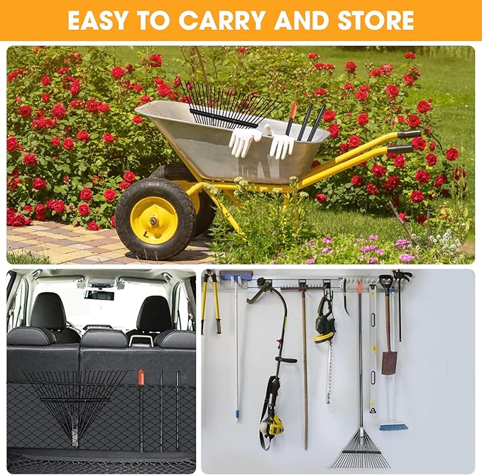 42 HRC Steel Gardening Leaf Rake, 24 Tines 23.2" Wide,Adjustable Split Long Handle 33-67",Suitable for Raking Leaves and Lawn Tidying,Garden rake and thatch rake Suitable for Adults（2 Pack