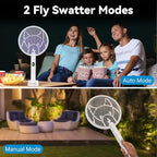 Electric Fly Swatter Racket,2 in 1 Mosquito Bug Zapper 4100V Handheld Mosquito Killer with 1800 mAh Rechargeable Battery, Purple Light and 3-Layer Safety Mesh for Indoor Outdoor Grey Two-Pack