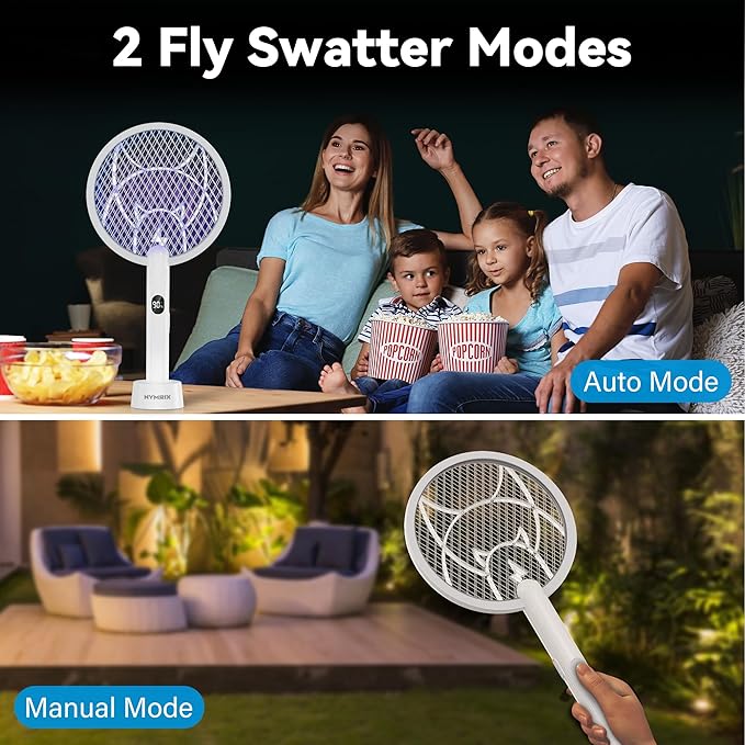 Electric Fly Swatter Racket,2 in 1 Mosquito Bug Zapper 4100V Handheld Mosquito Killer with 1800 mAh Rechargeable Battery, Purple Light and 3-Layer Safety Mesh for Indoor Outdoor Grey Two-Pack