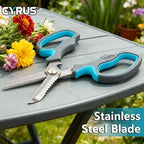 CYRUS Serrated Pruners Flower Scissors Floral Shears for Cutting Flowers,Garden Shears with Integrated Stab Remover,Florist Cutters Rose Snips,Blue