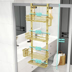 HapiRm Hanging Shower Caddy Organizer - Shower Shelf with 22 Hooks and 2 Toothbrush Holders, No Drilling Adjustable Hanging Bathroom Organizer - Gold